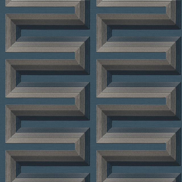 Veer Decor Embroidered Grecian Key Blue Wallpaper