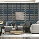 Veer Decor Embroidered Grecian Key Blue Wallpaper