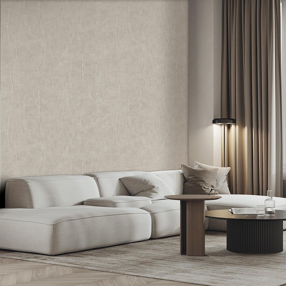 Veer Decor Crushed Linen Texture Beige Wallpaper
