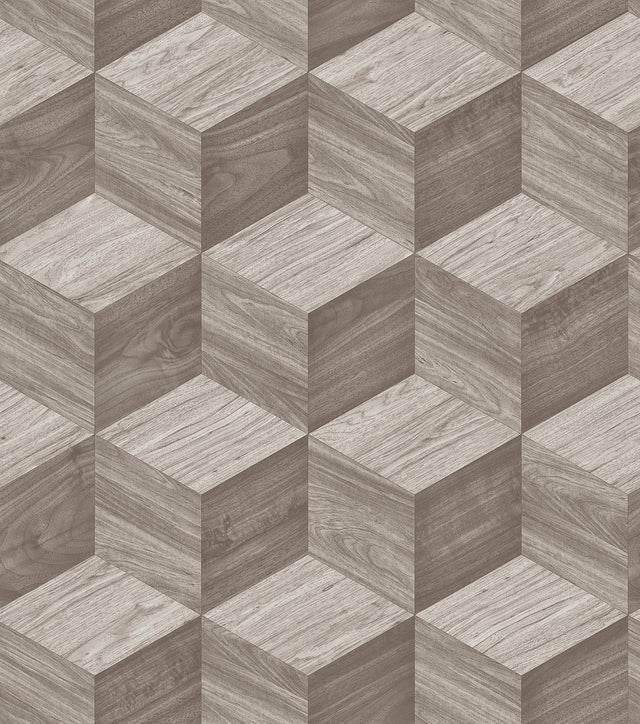 Veer Decor Woodgrain Grid Taupe Wallpaper