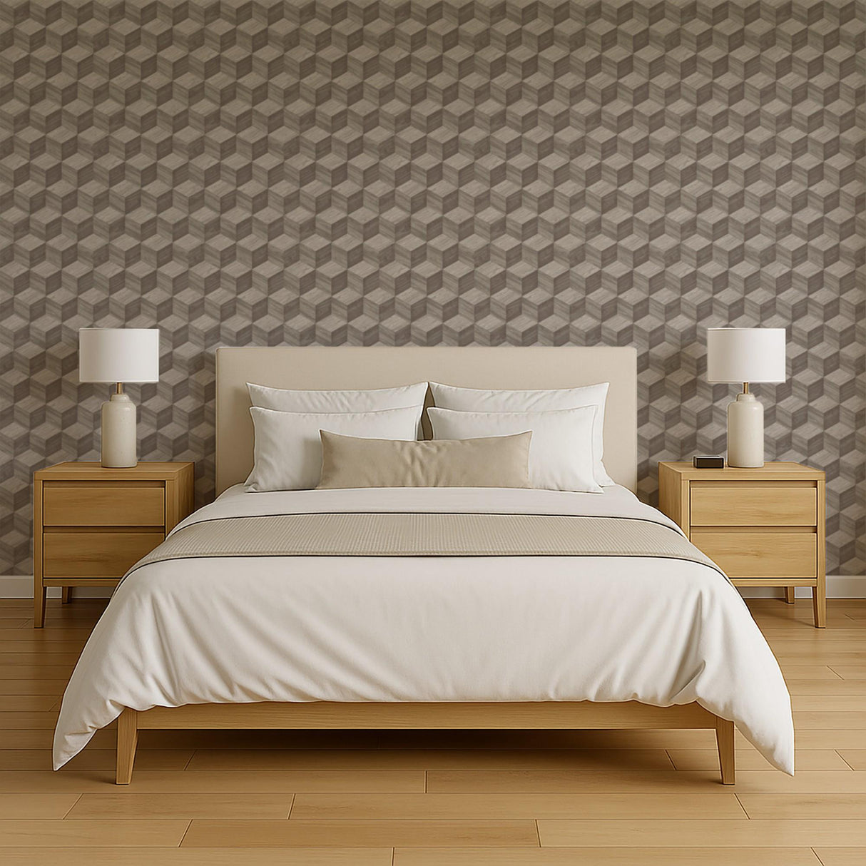 Veer Decor Woodgrain Grid Taupe Wallpaper