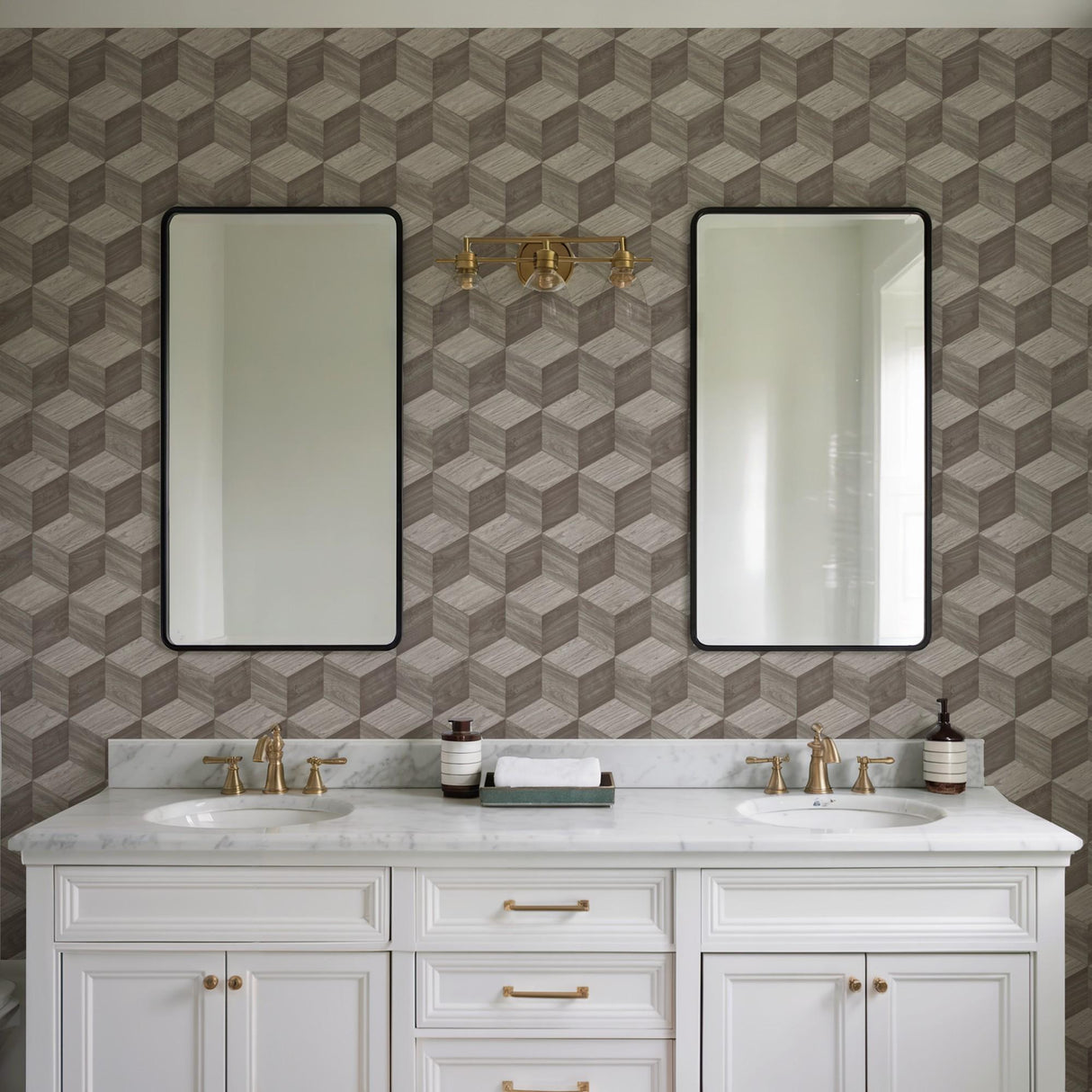 Veer Decor Woodgrain Grid Taupe Wallpaper