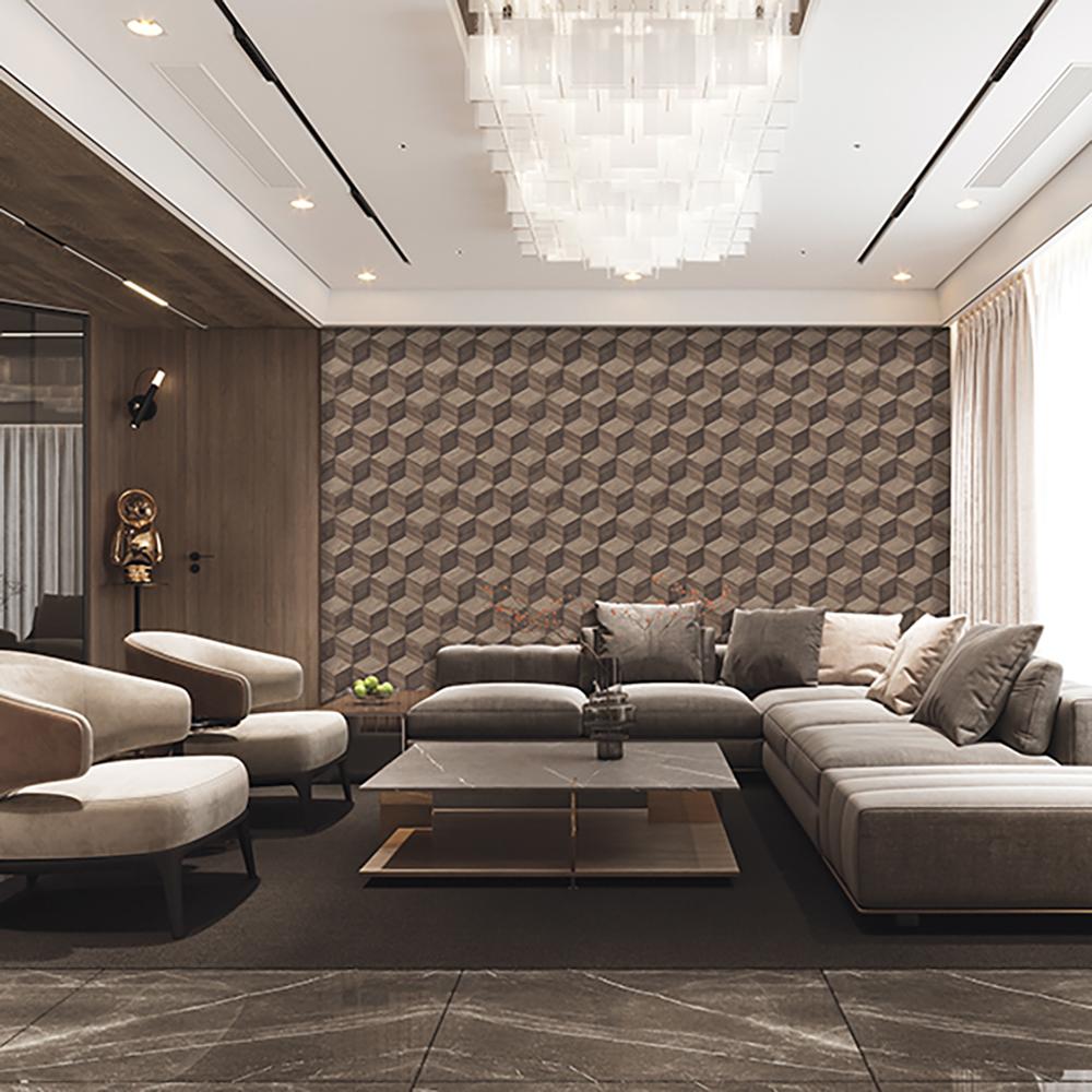 Veer Decor Woodgrain Grid Brown Wallpaper
