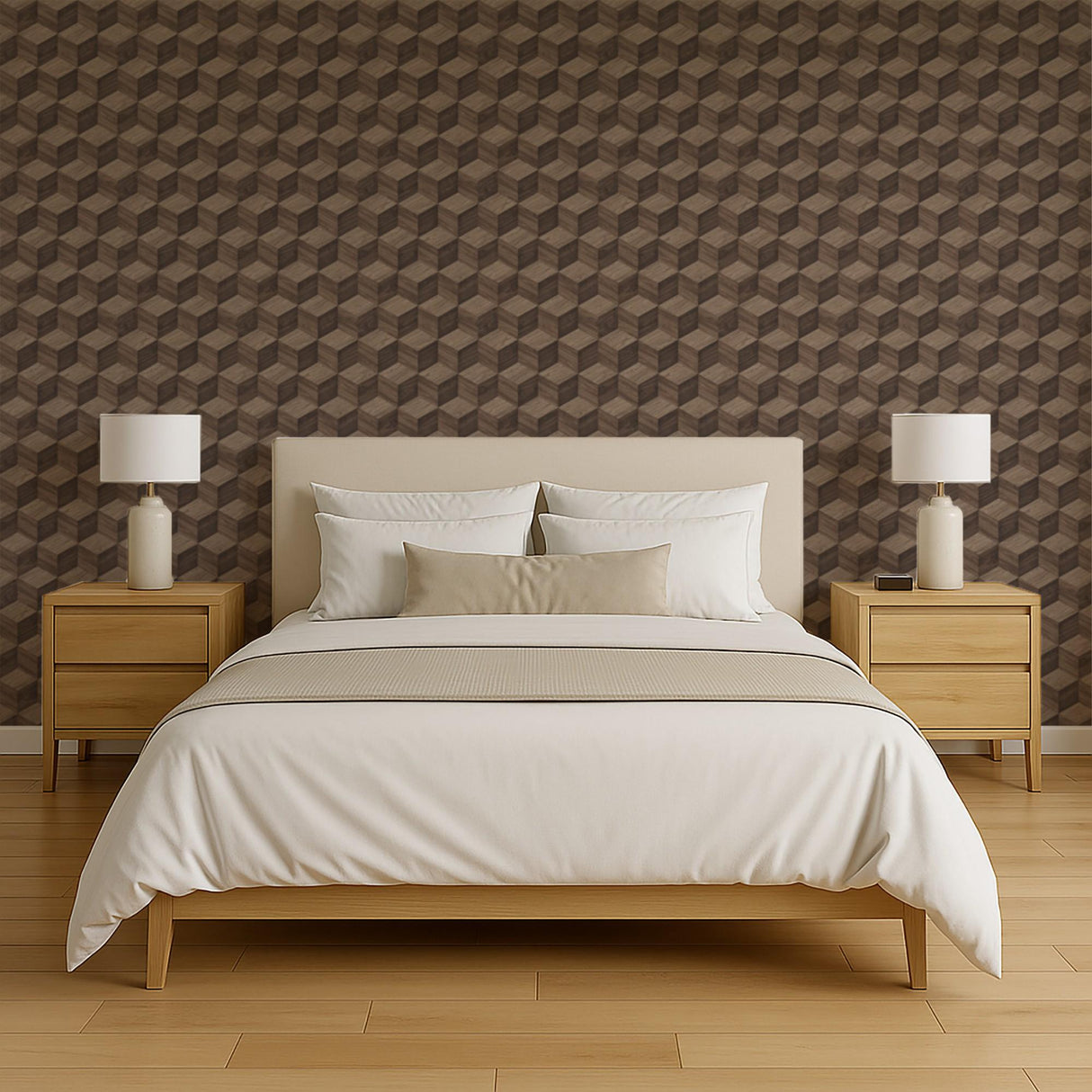 Veer Decor Woodgrain Grid Brown Wallpaper