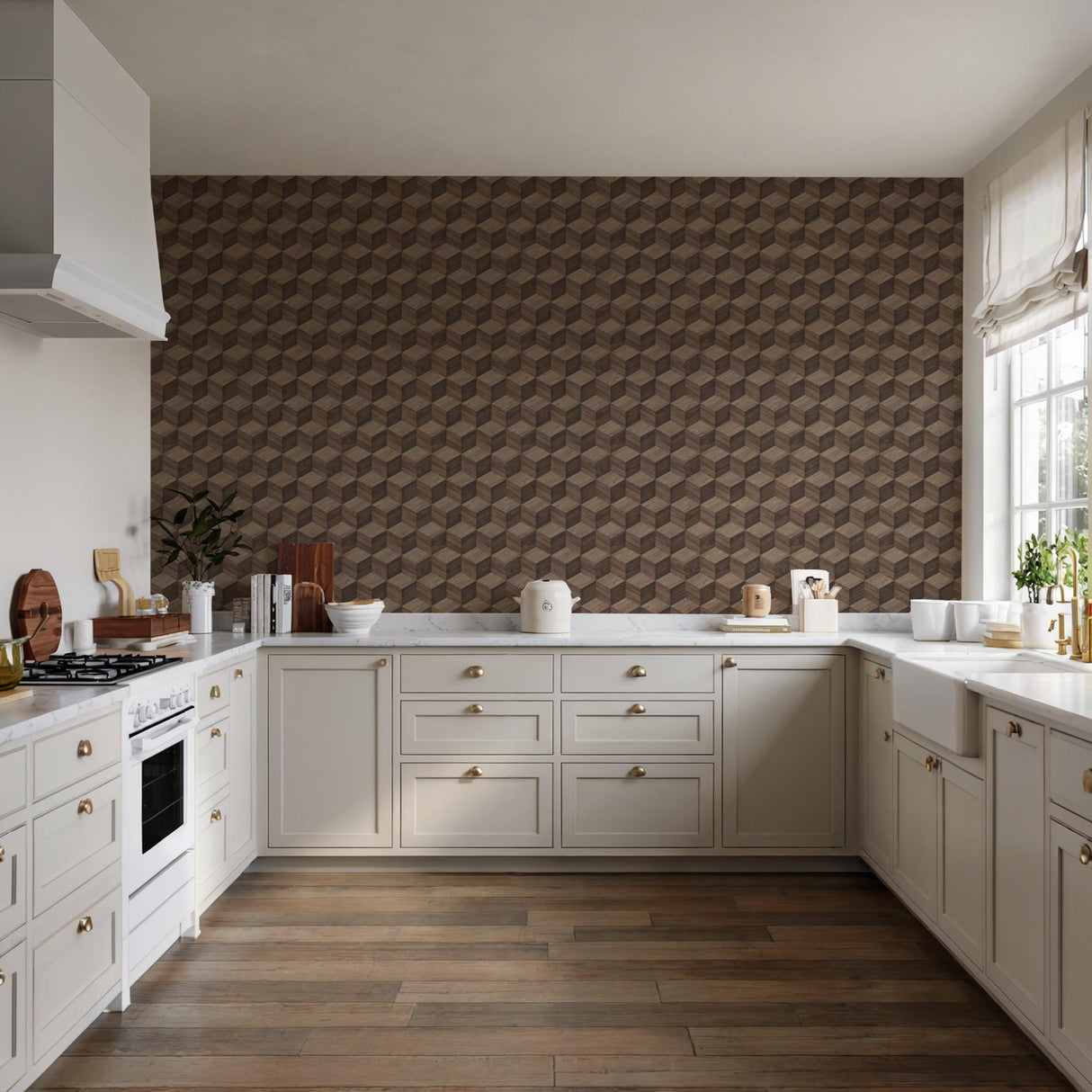 Veer Decor Woodgrain Grid Brown Wallpaper