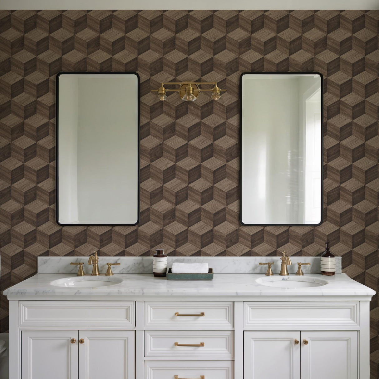 Veer Decor Woodgrain Grid Brown Wallpaper