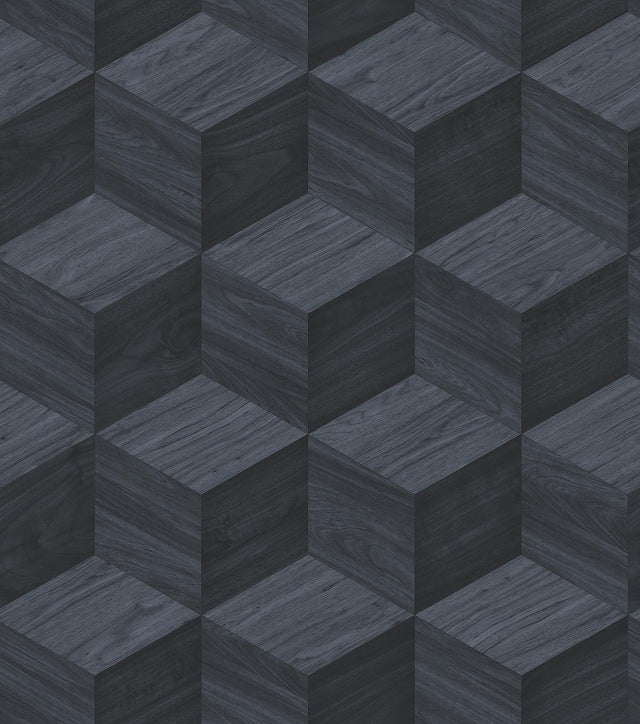 Veer Decor Woodgrain Grid Blue Wallpaper