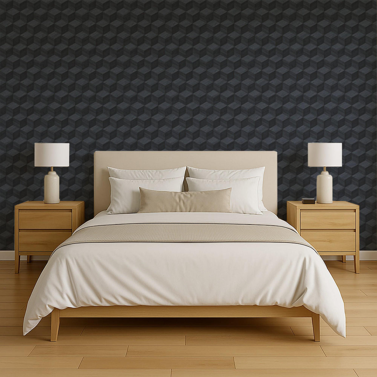 Veer Decor Woodgrain Grid Blue Wallpaper