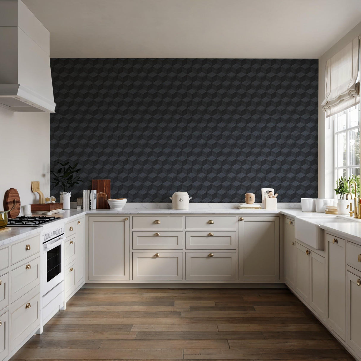 Veer Decor Woodgrain Grid Blue Wallpaper