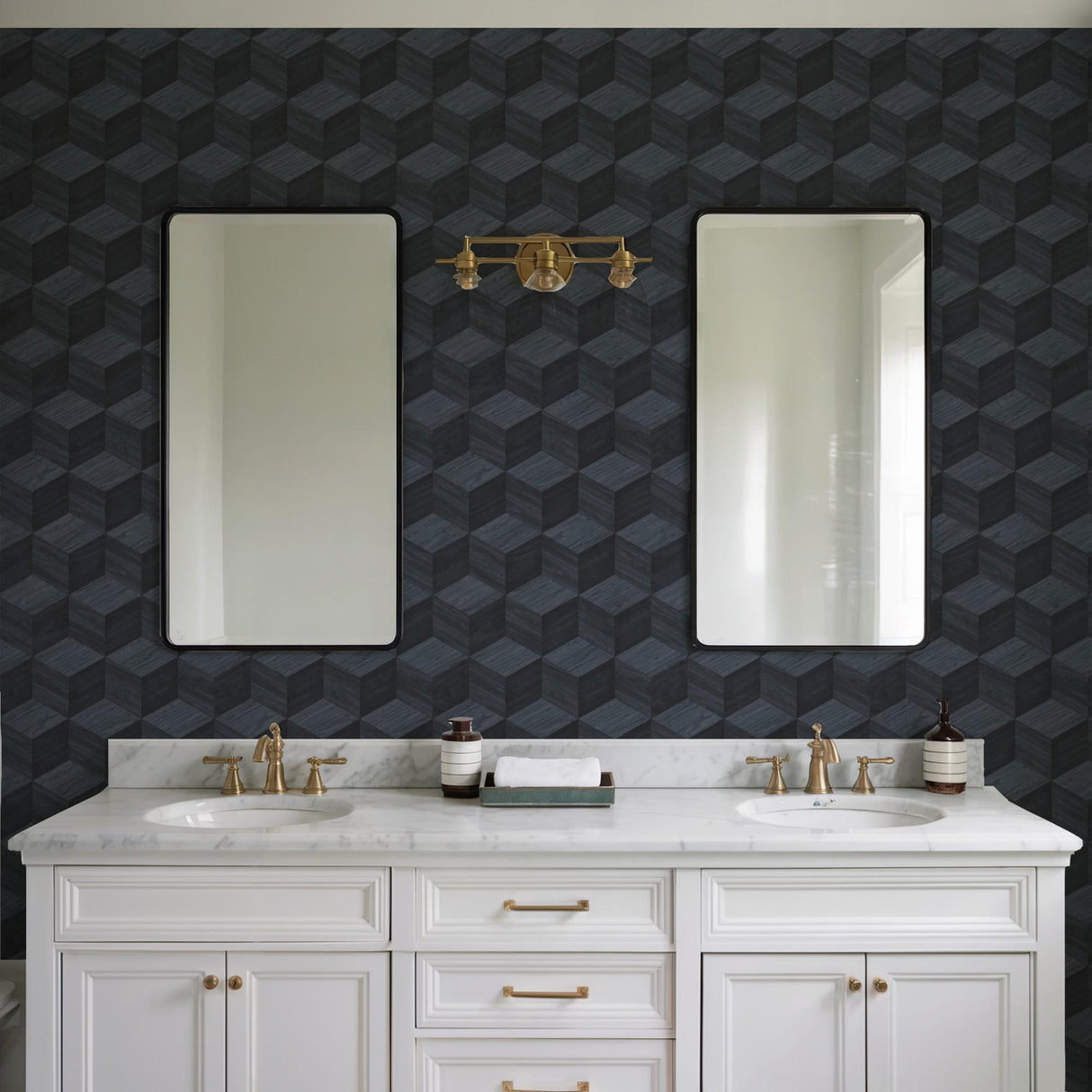 Veer Decor Woodgrain Grid Blue Wallpaper