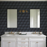 Veer Decor Woodgrain Grid Blue Wallpaper