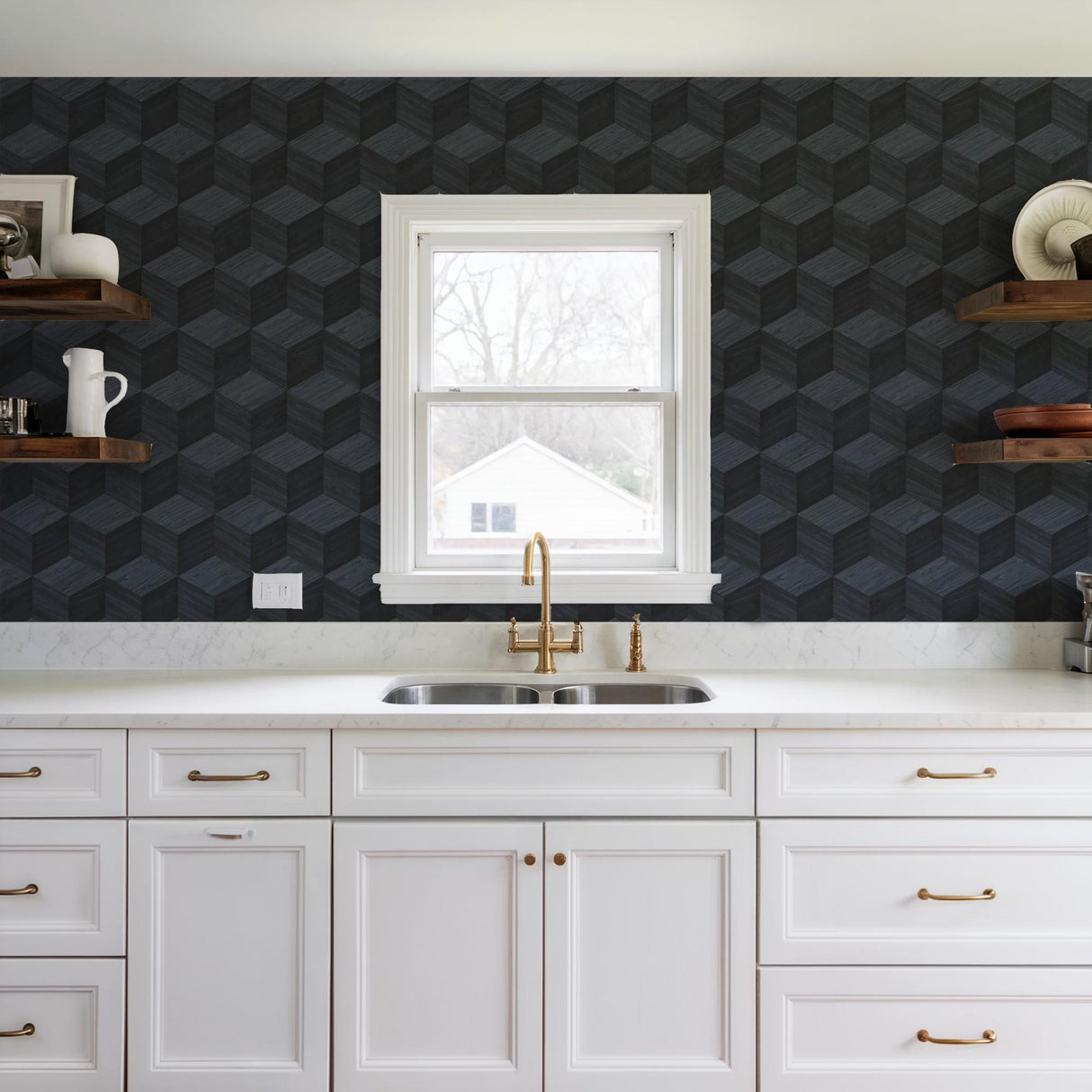 Veer Decor Woodgrain Grid Blue Wallpaper