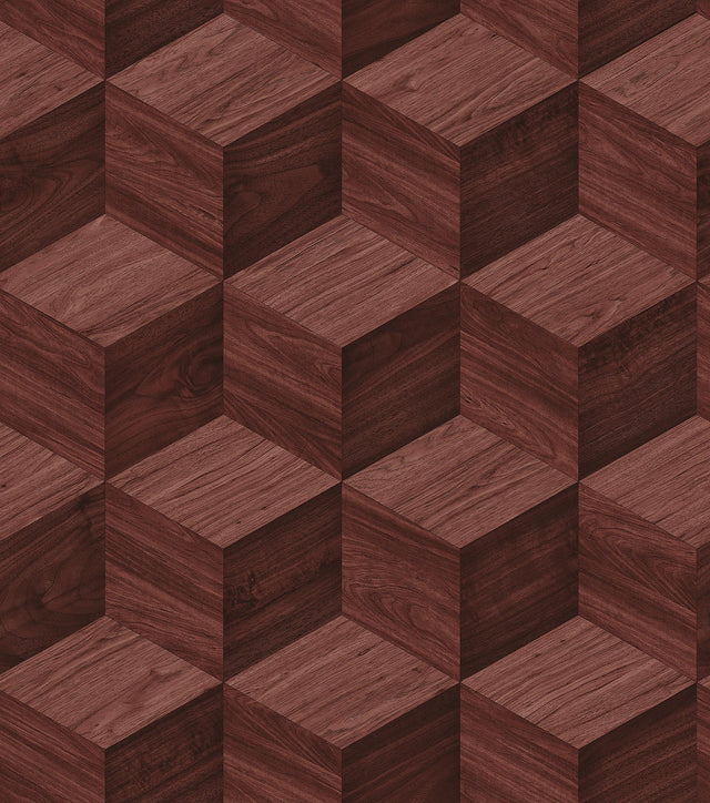 Veer Decor Woodgrain Grid Red Wallpaper