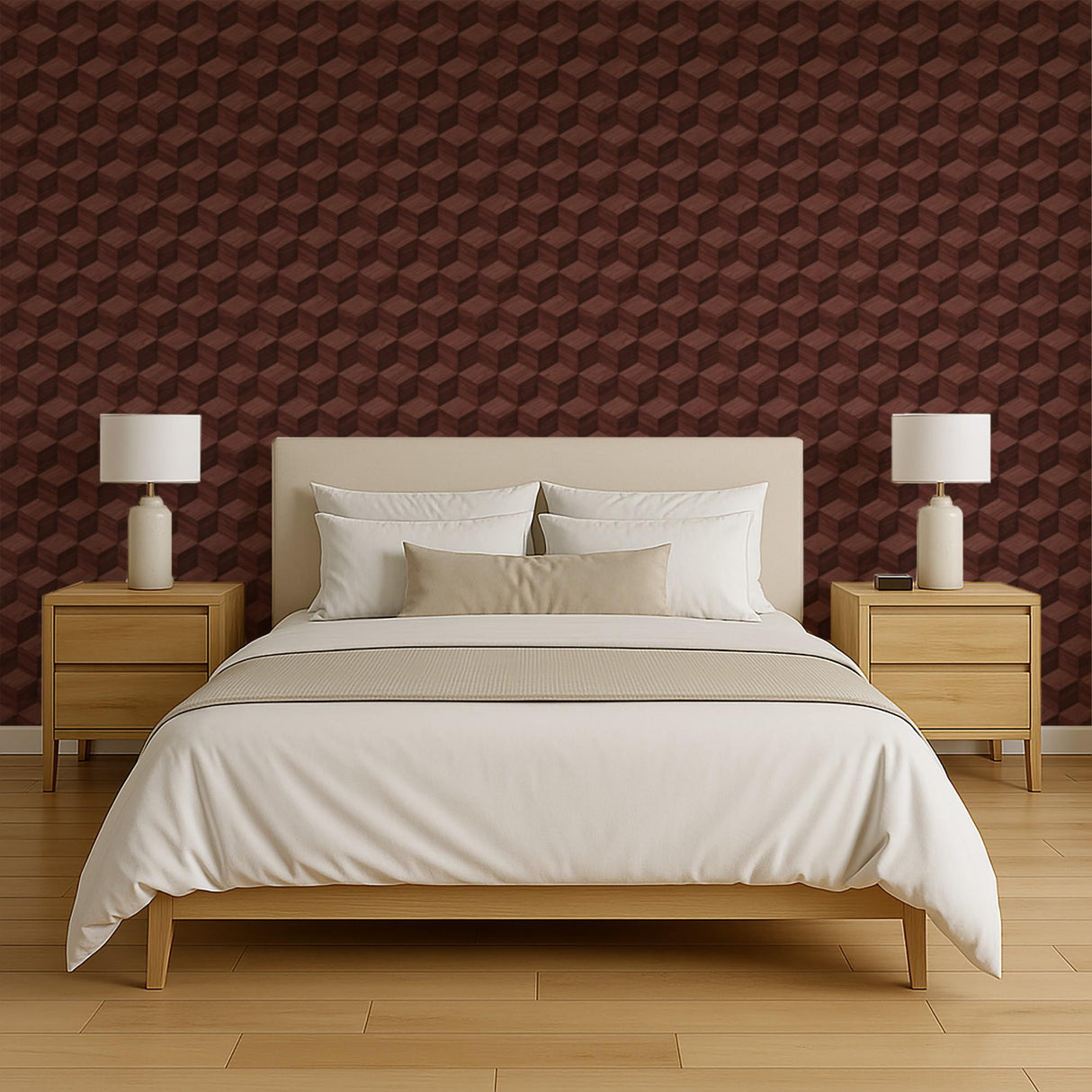 Veer Decor Woodgrain Grid Red Wallpaper