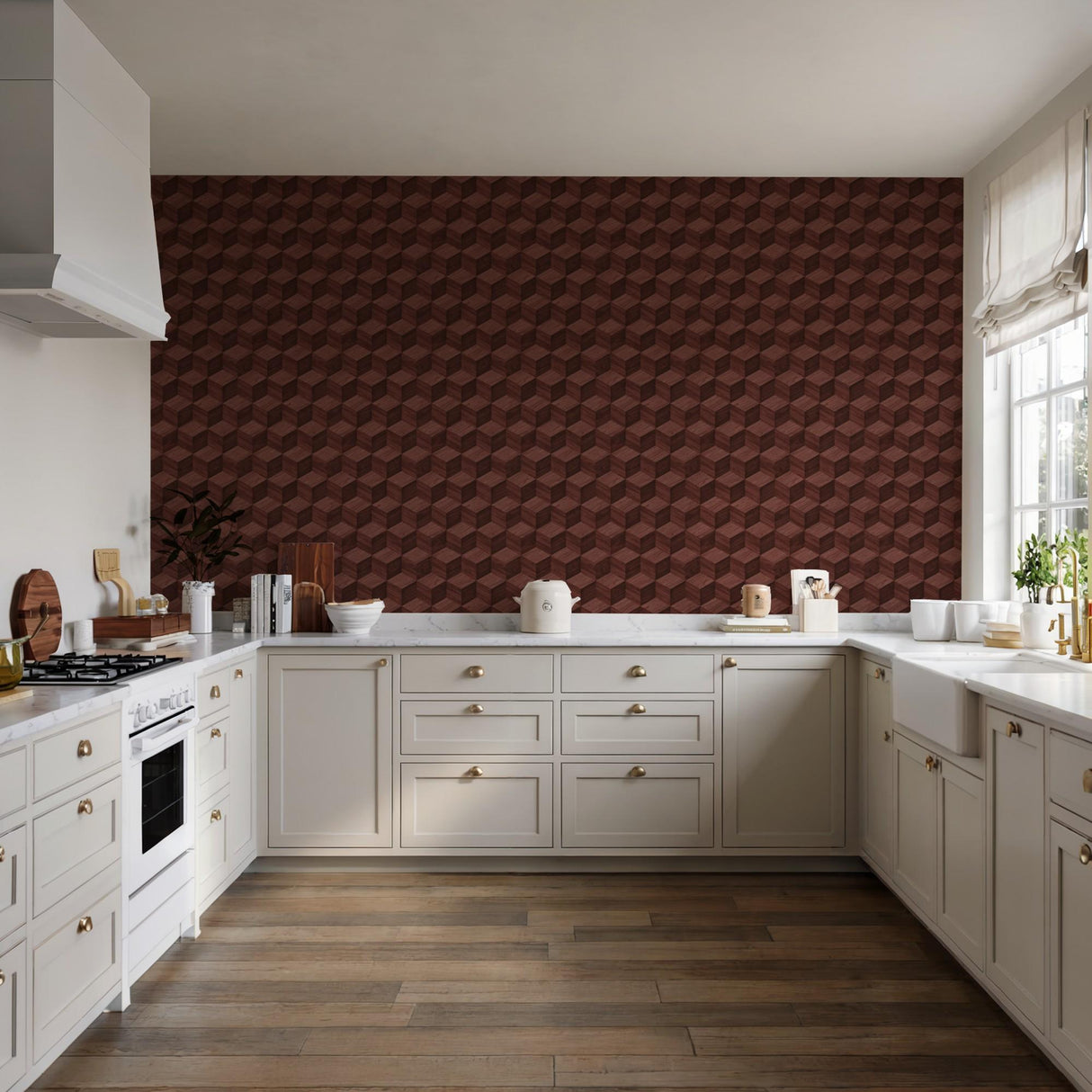 Veer Decor Woodgrain Grid Red Wallpaper