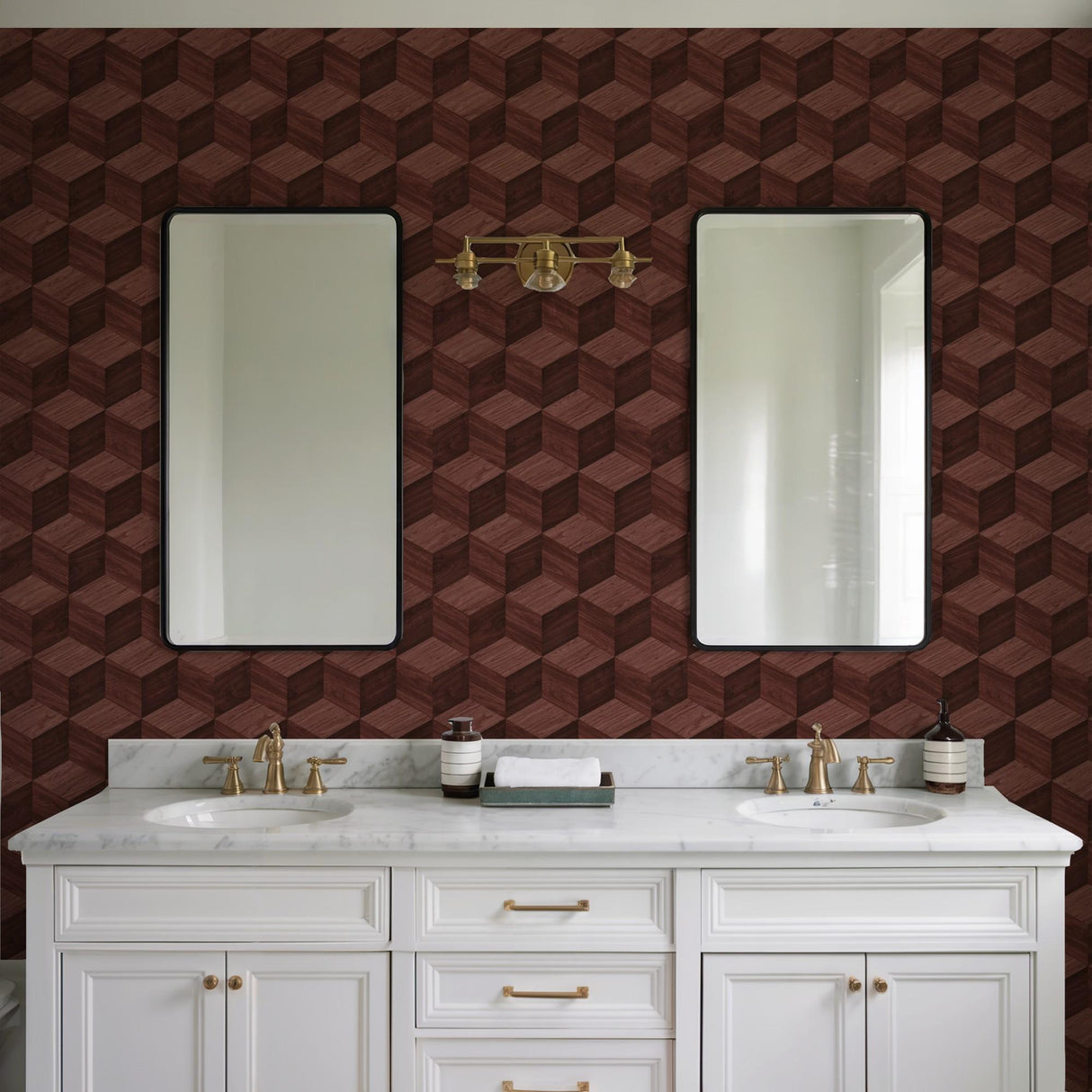 Veer Decor Woodgrain Grid Red Wallpaper