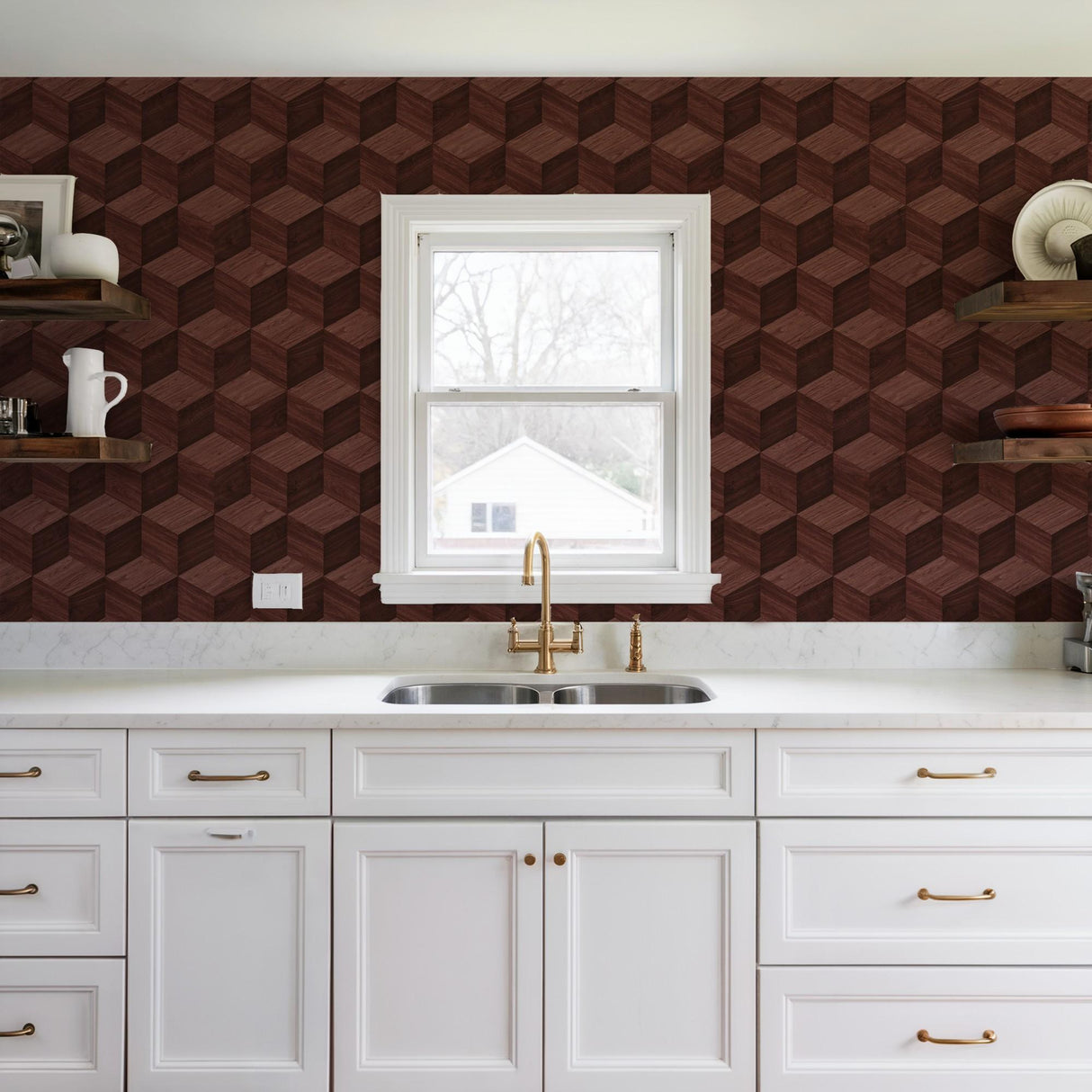 Veer Decor Woodgrain Grid Red Wallpaper