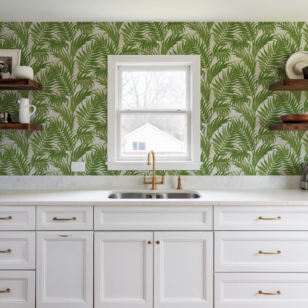 Veer Decor Embroidered Palm Green Wallpaper