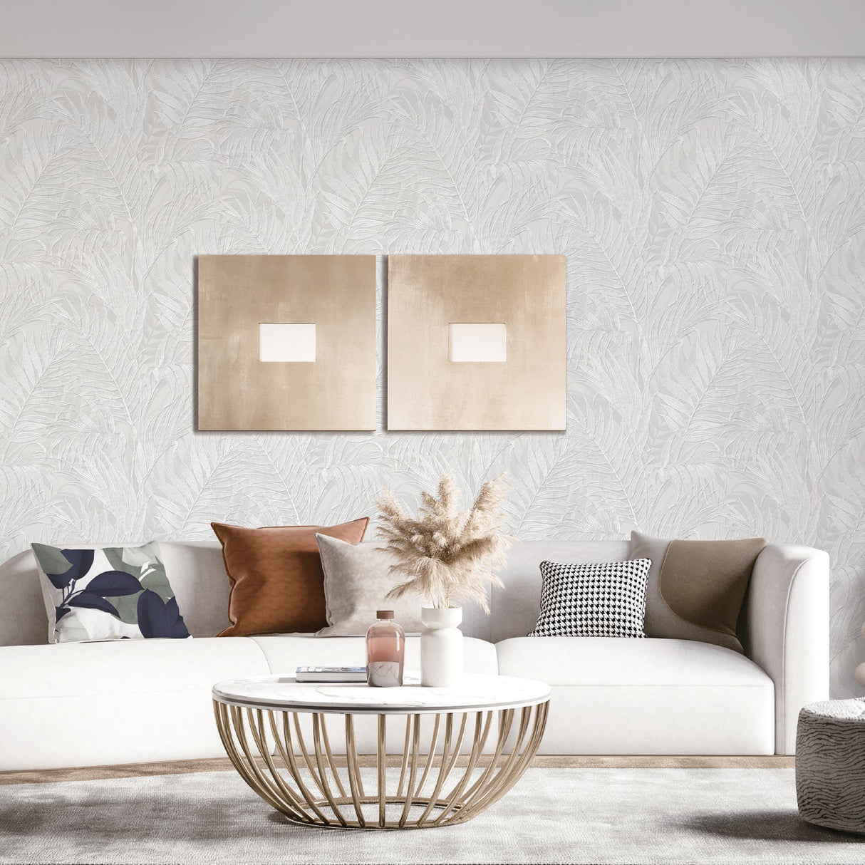 Veer Decor Embroidered Palm Silver Wallpaper