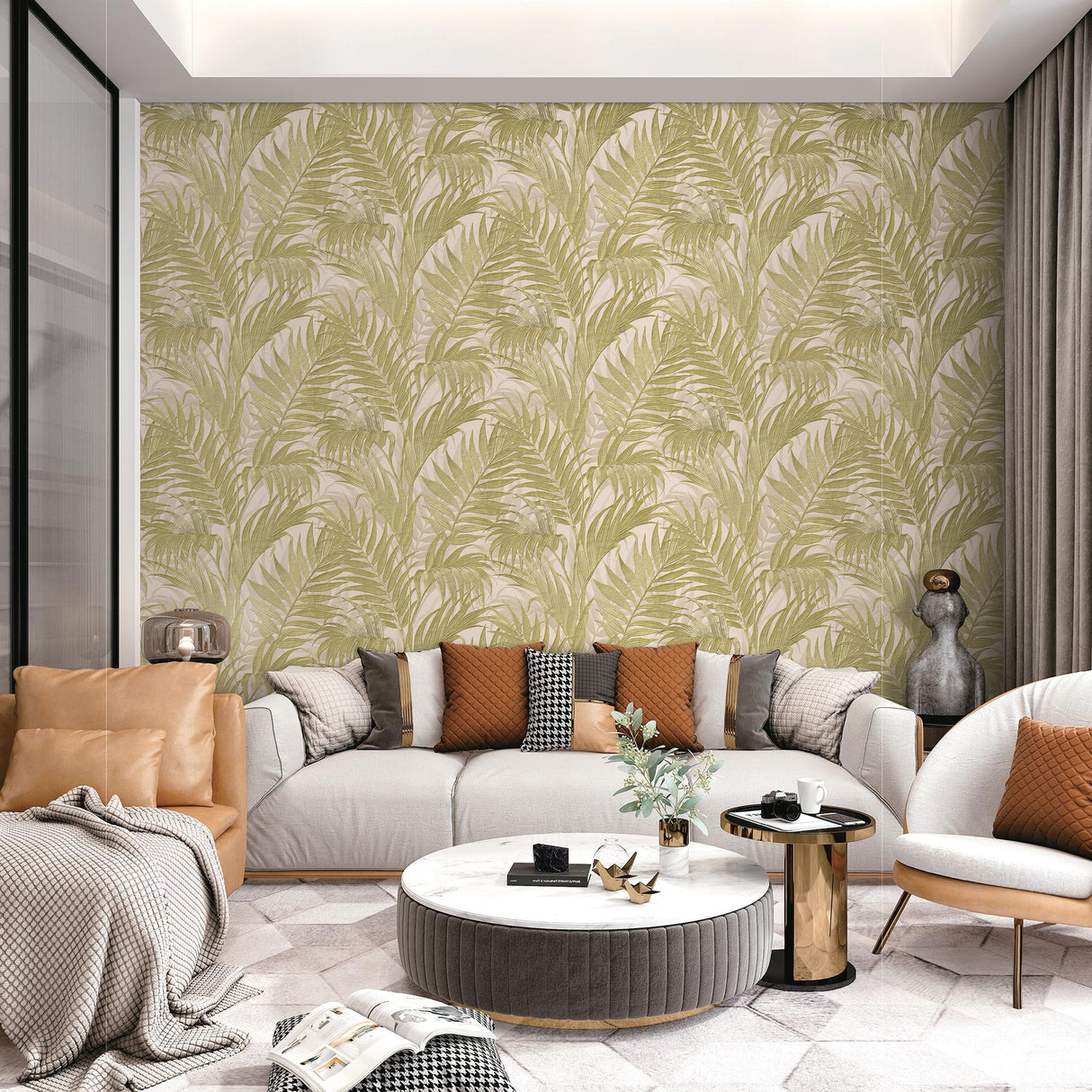 Veer Decor Embroidered Palm Sage Wallpaper