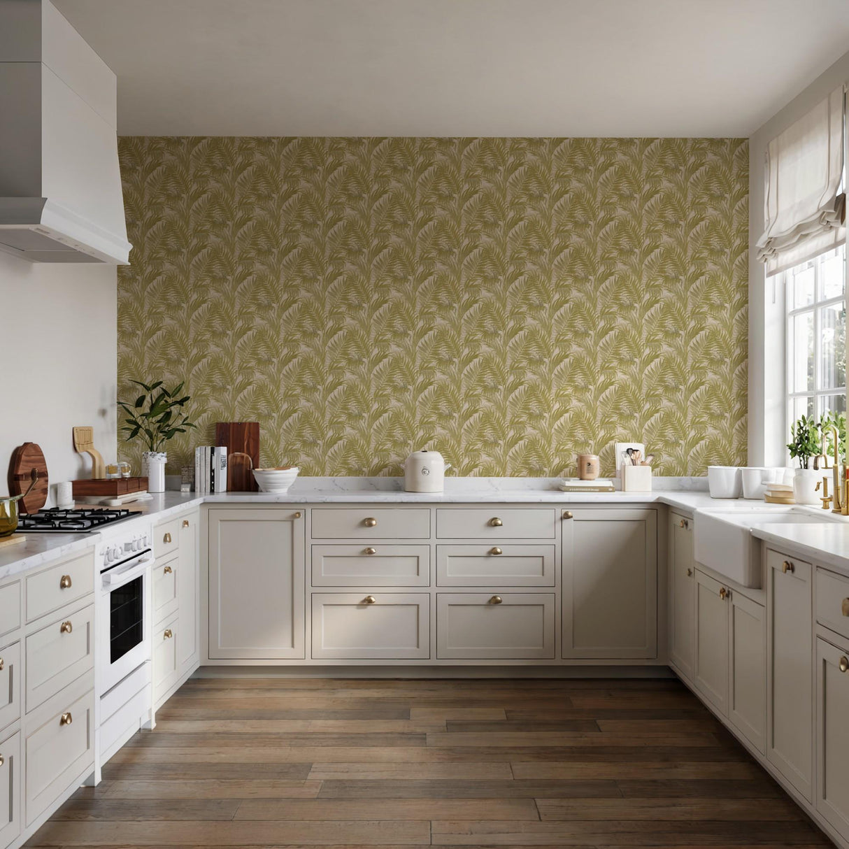 Veer Decor Embroidered Palm Sage Wallpaper