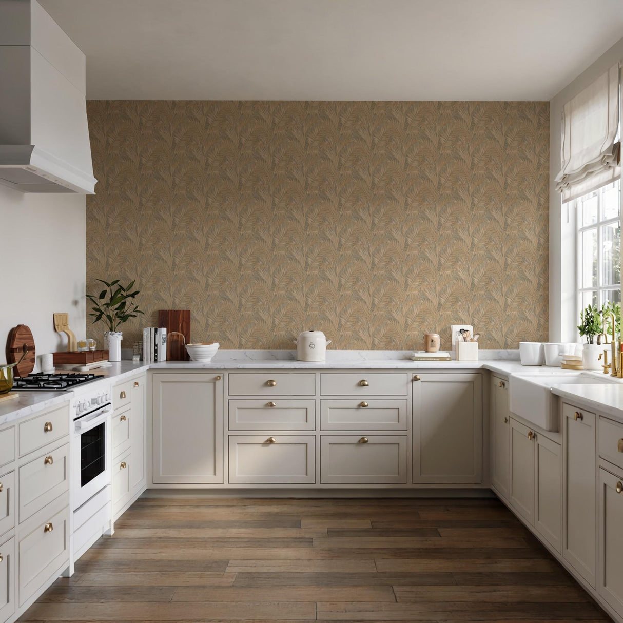 Veer Decor Embroidered Palm Gold Wallpaper