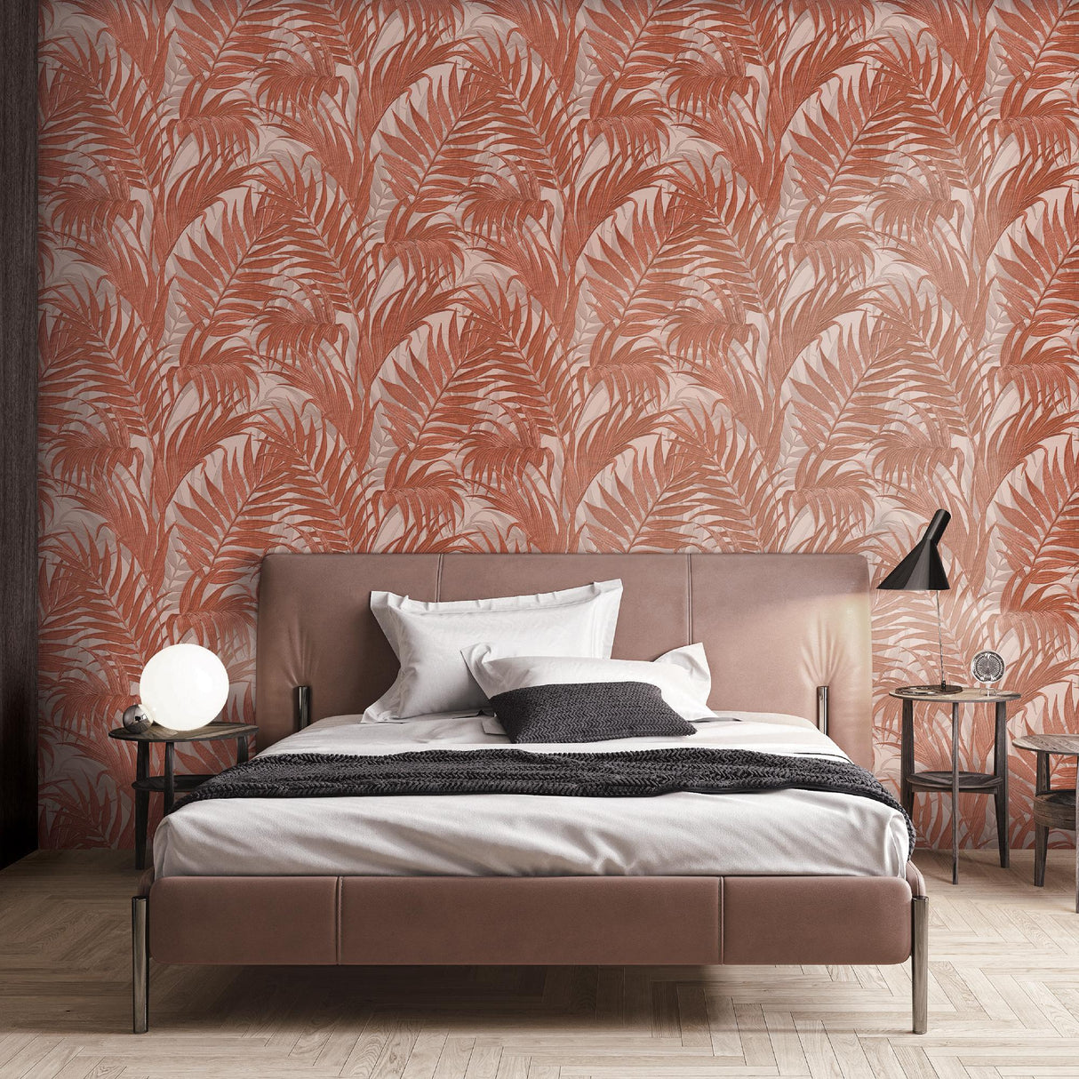 Veer Decor Embroidered Palm Red Wallpaper