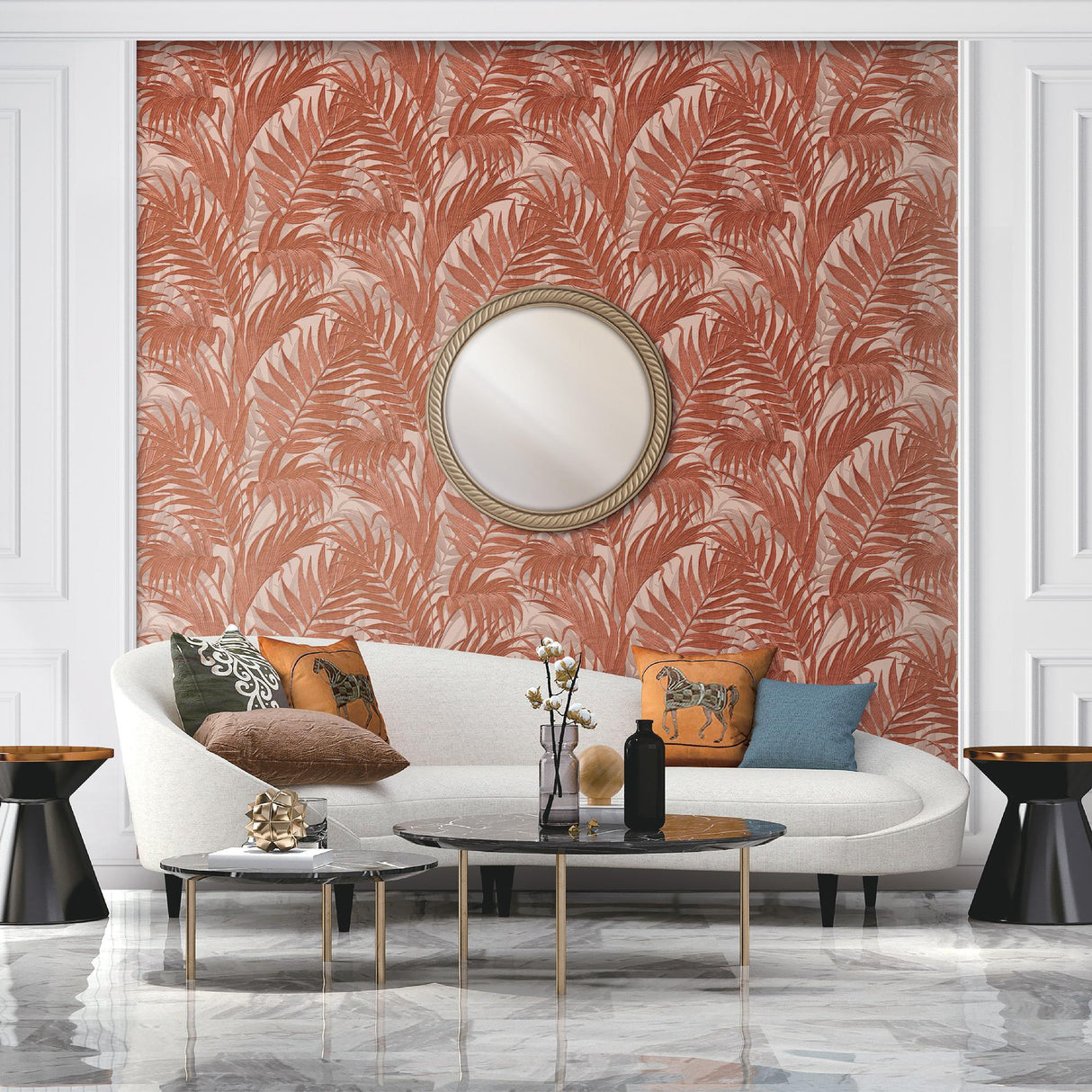 Veer Decor Embroidered Palm Red Wallpaper
