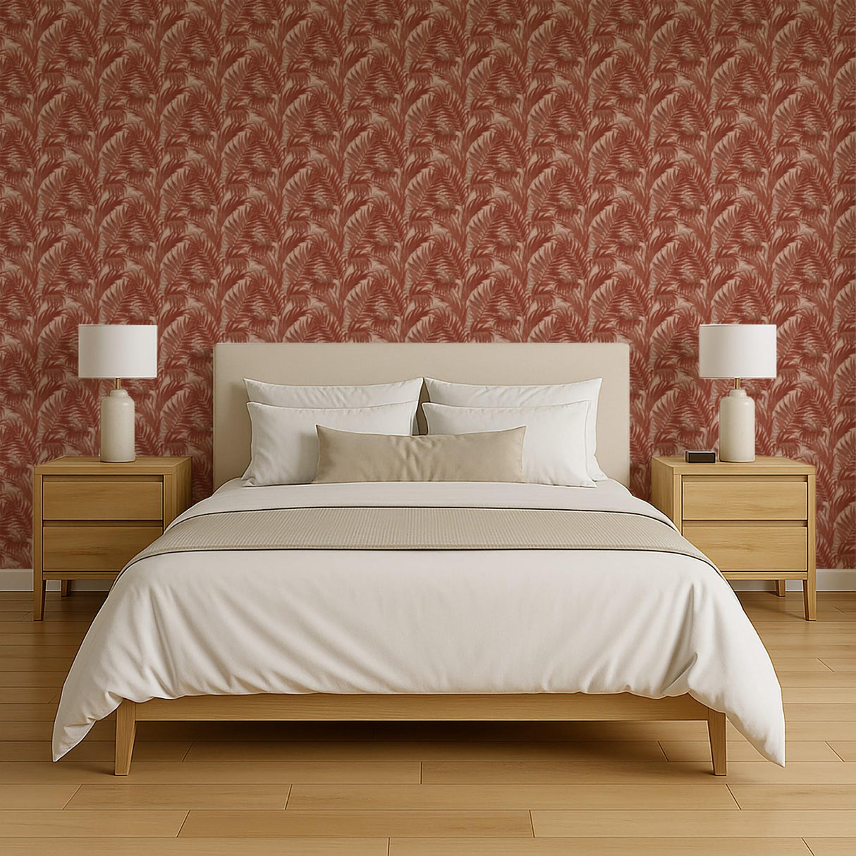 Veer Decor Embroidered Palm Red Wallpaper