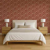 Veer Decor Embroidered Palm Red Wallpaper
