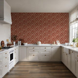 Veer Decor Embroidered Palm Red Wallpaper