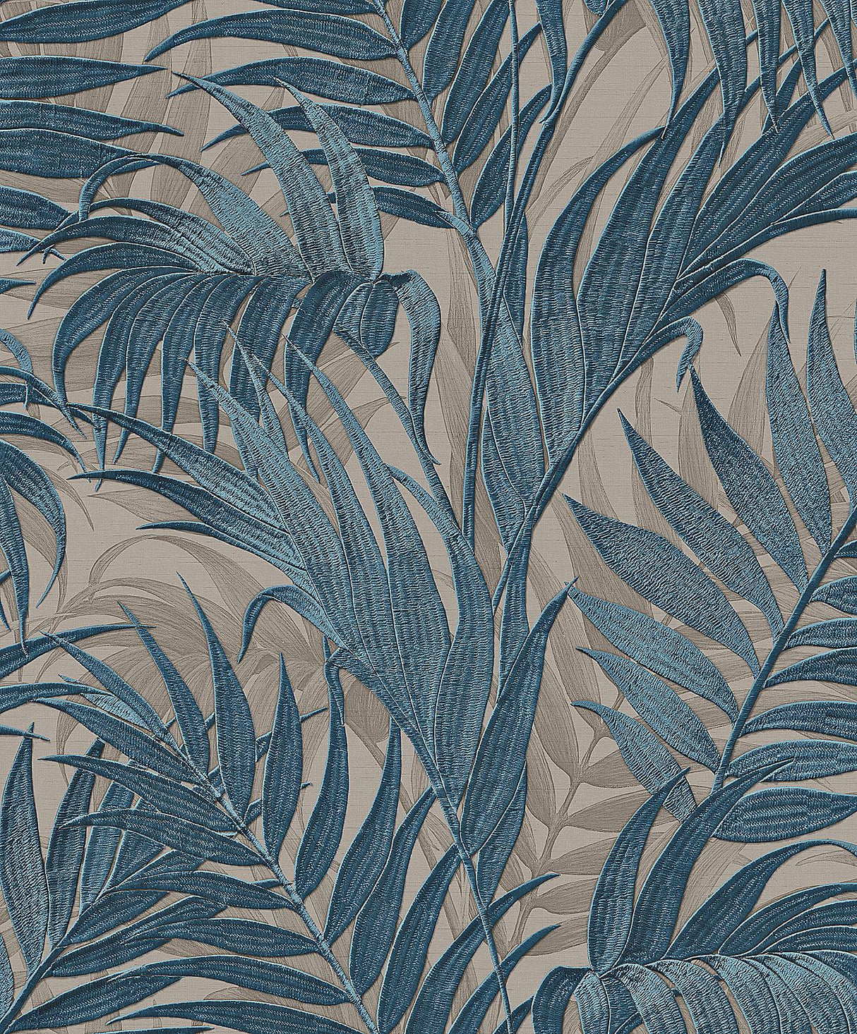 Veer Decor Embroidered Palm Blue Wallpaper