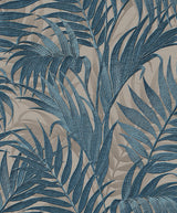 Veer Decor Embroidered Palm Blue Wallpaper