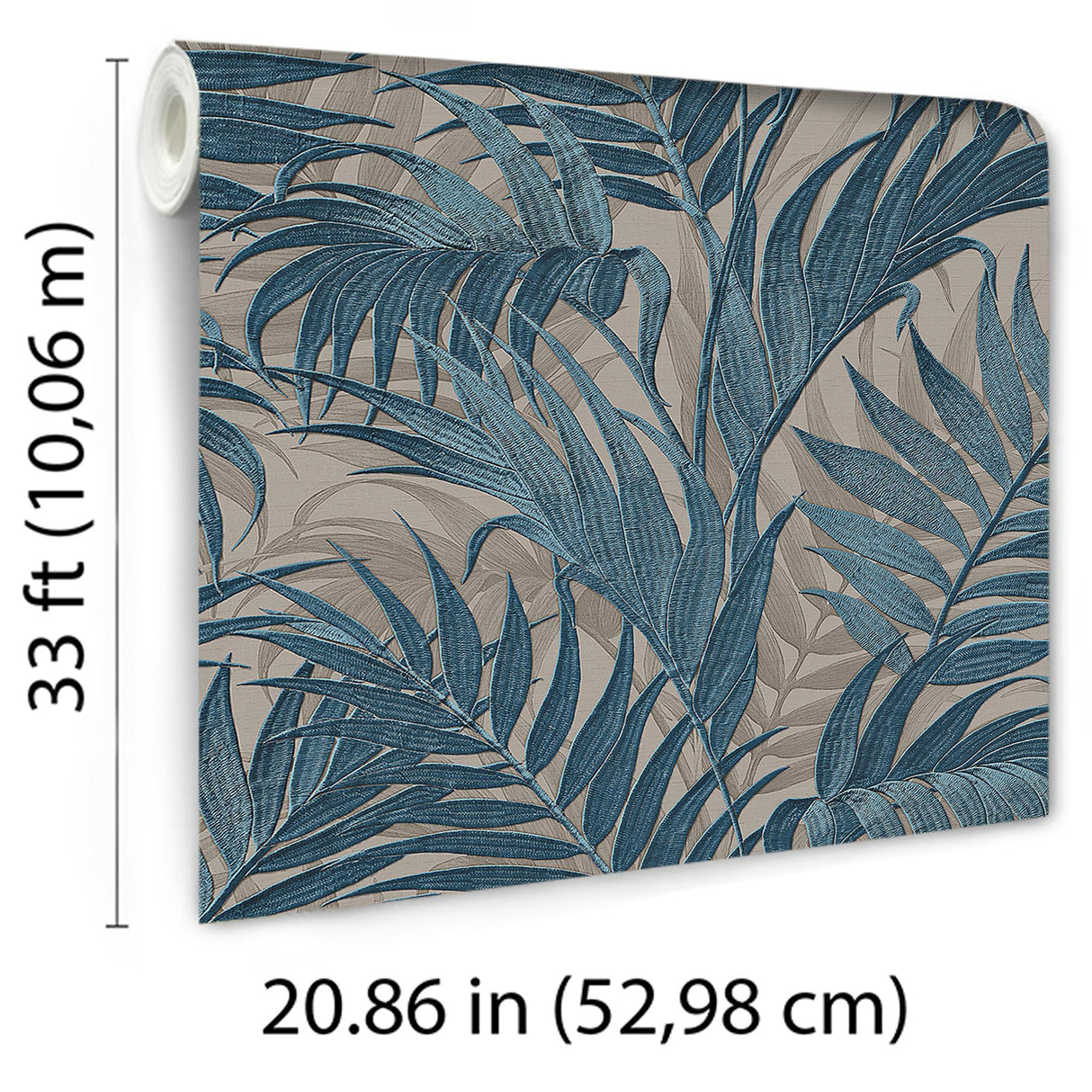 Veer Decor Embroidered Palm Blue Wallpaper