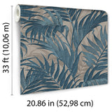 Veer Decor Embroidered Palm Blue Wallpaper