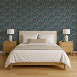 Veer Decor Embroidered Palm Blue Wallpaper