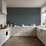 Veer Decor Embroidered Palm Blue Wallpaper