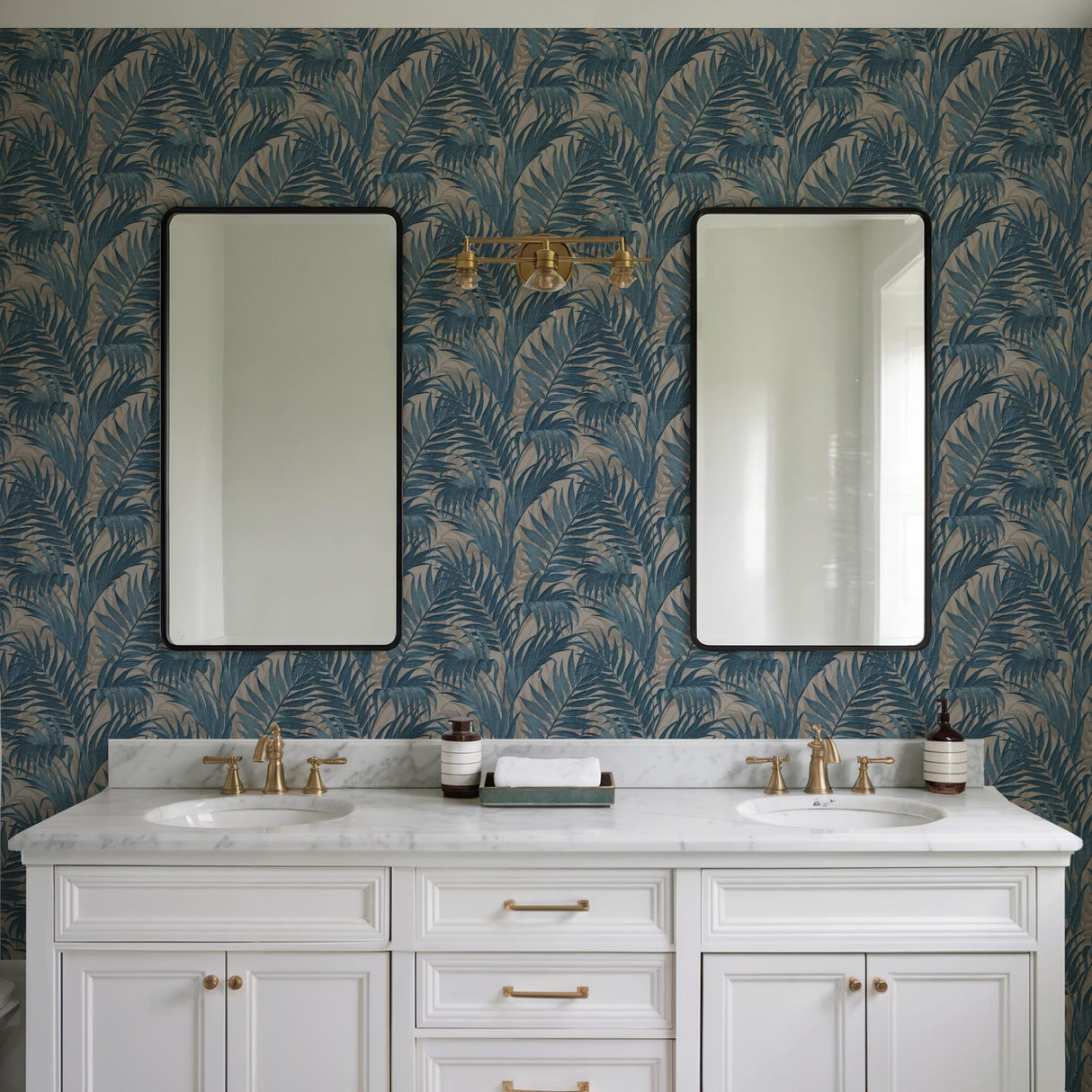 Veer Decor Embroidered Palm Blue Wallpaper