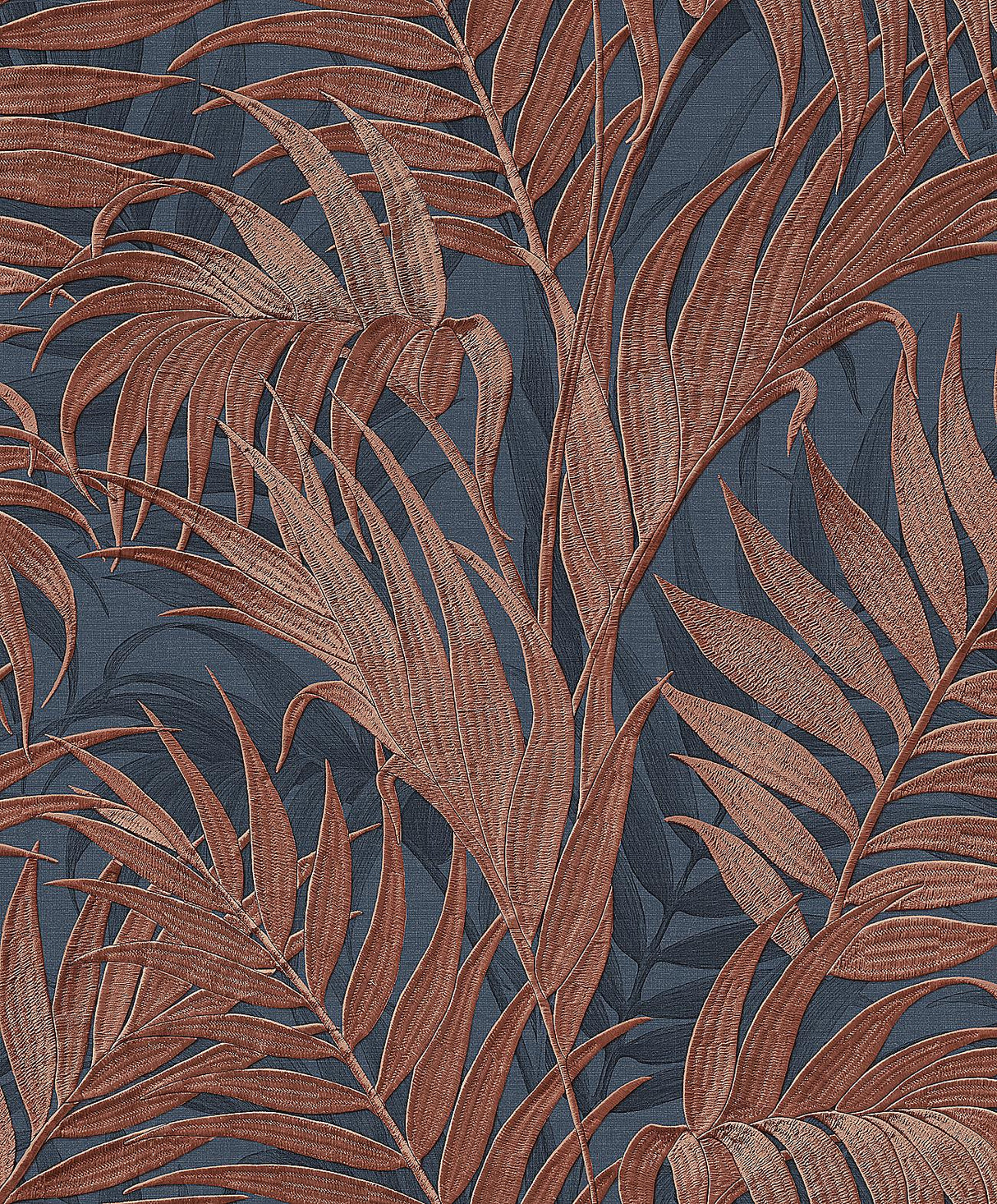 Veer Decor Embroidered Palm Navy Wallpaper