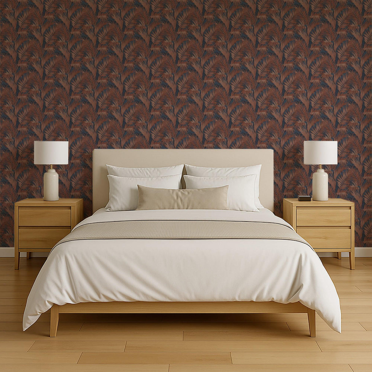 Veer Decor Embroidered Palm Navy Wallpaper