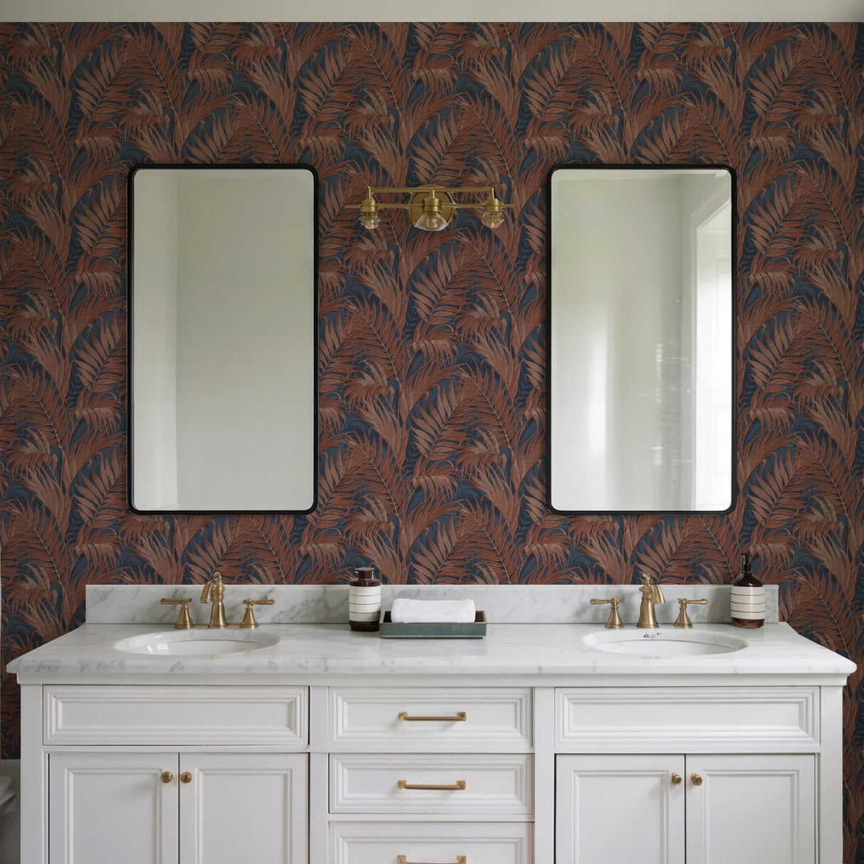 Veer Decor Embroidered Palm Navy Wallpaper