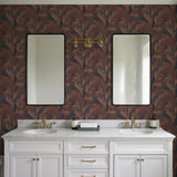 Veer Decor Embroidered Palm Navy Wallpaper