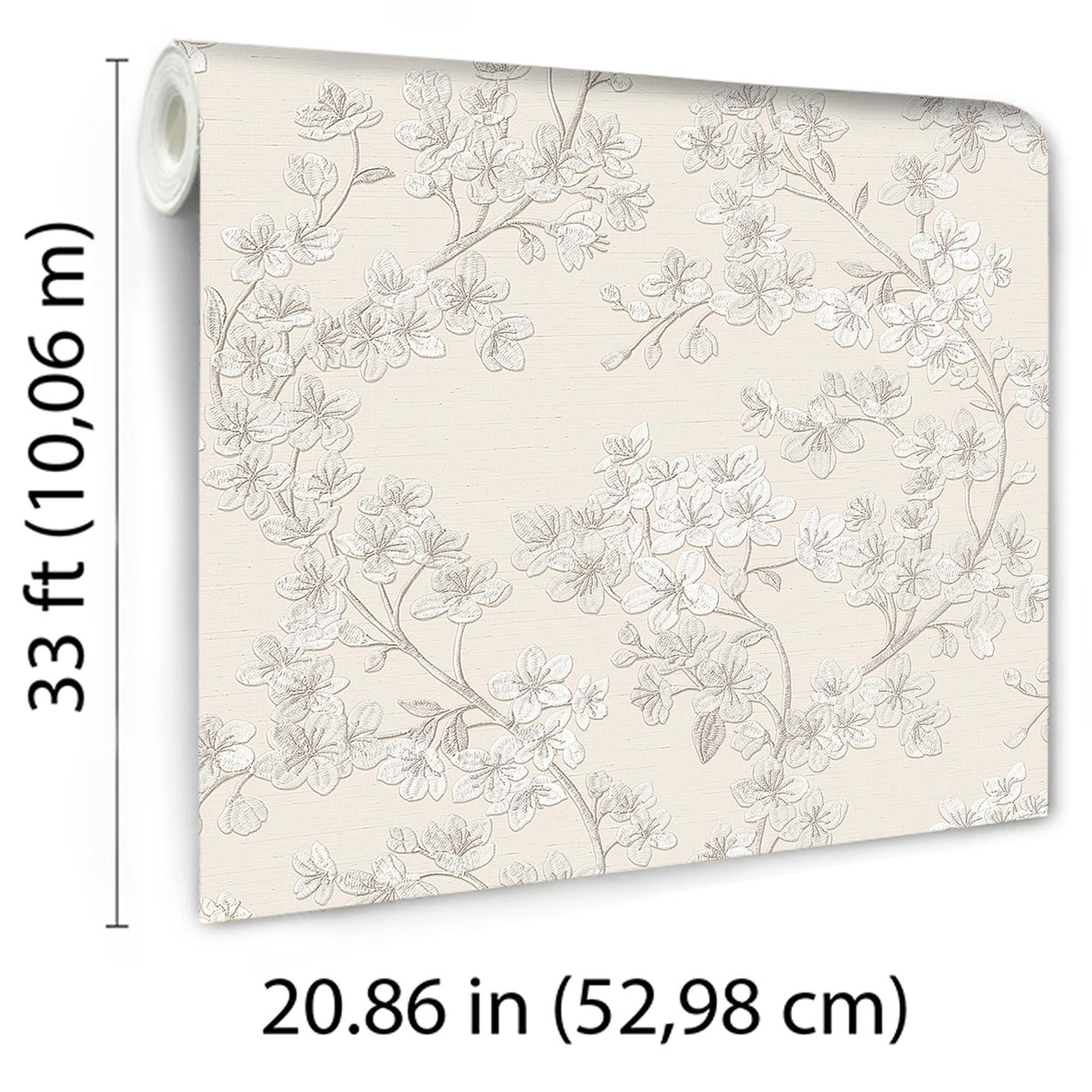 Veer Decor Embroidered Cherry Bloom Silver Wallpaper