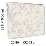 Veer Decor Embroidered Cherry Bloom Silver Wallpaper