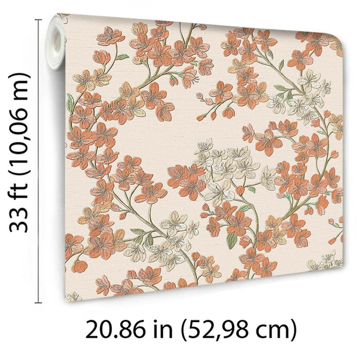 Veer Decor Embroidered Cherry Bloom Orange Wallpaper