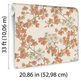 Veer Decor Embroidered Cherry Bloom Orange Wallpaper