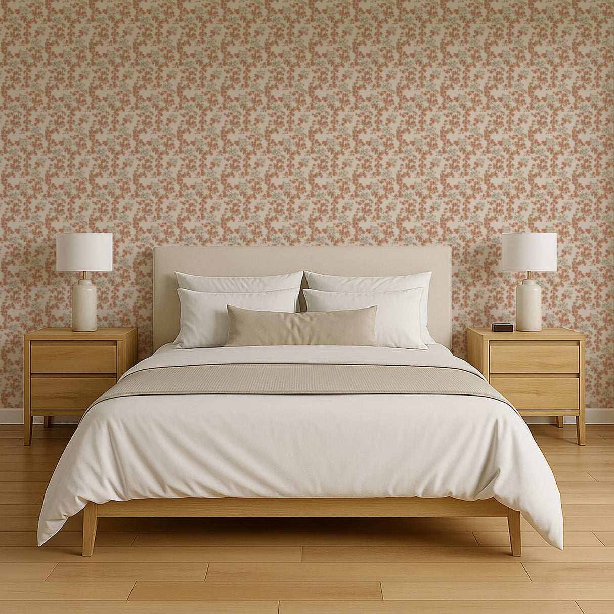 Veer Decor Embroidered Cherry Bloom Orange Wallpaper