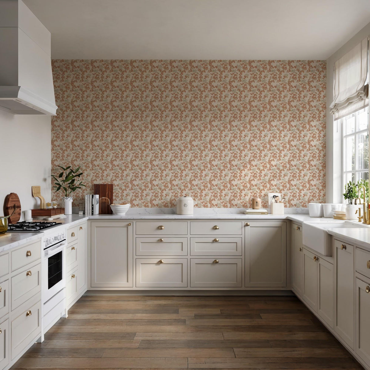 Veer Decor Embroidered Cherry Bloom Orange Wallpaper