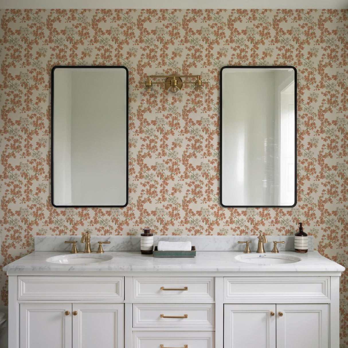 Veer Decor Embroidered Cherry Bloom Orange Wallpaper