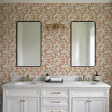 Veer Decor Embroidered Cherry Bloom Orange Wallpaper